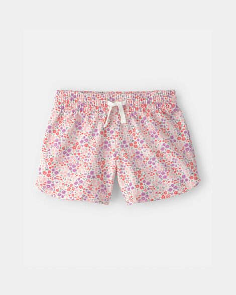 girls floral french terry shorts - pink