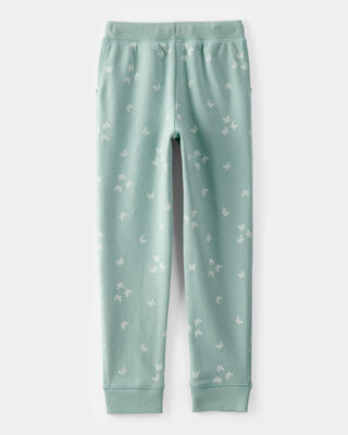 Product image 2 of Kid Butterfly Print Fleece Drawstring Joggers - Green