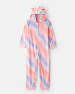 Girls Axolotl Fleece Long-Sleeve Snug Fit Zip-Up 1-Piece Pajamas - Pink