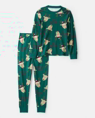 Adult Dr. Seuss™ The Grinch Print Fleece Long-Sleeve Loose Fit 2-Piece Pajamas - Red