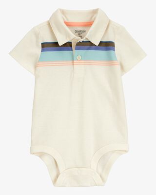 Product image 1 of Baby Striped Polo Short-Sleeve Bodysuit - Cream