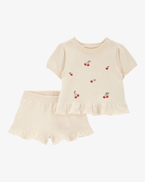 Cherry Printed Short - 2 Piece Ivory Set Cherry Printed Short - 2 Piece Ivory Set