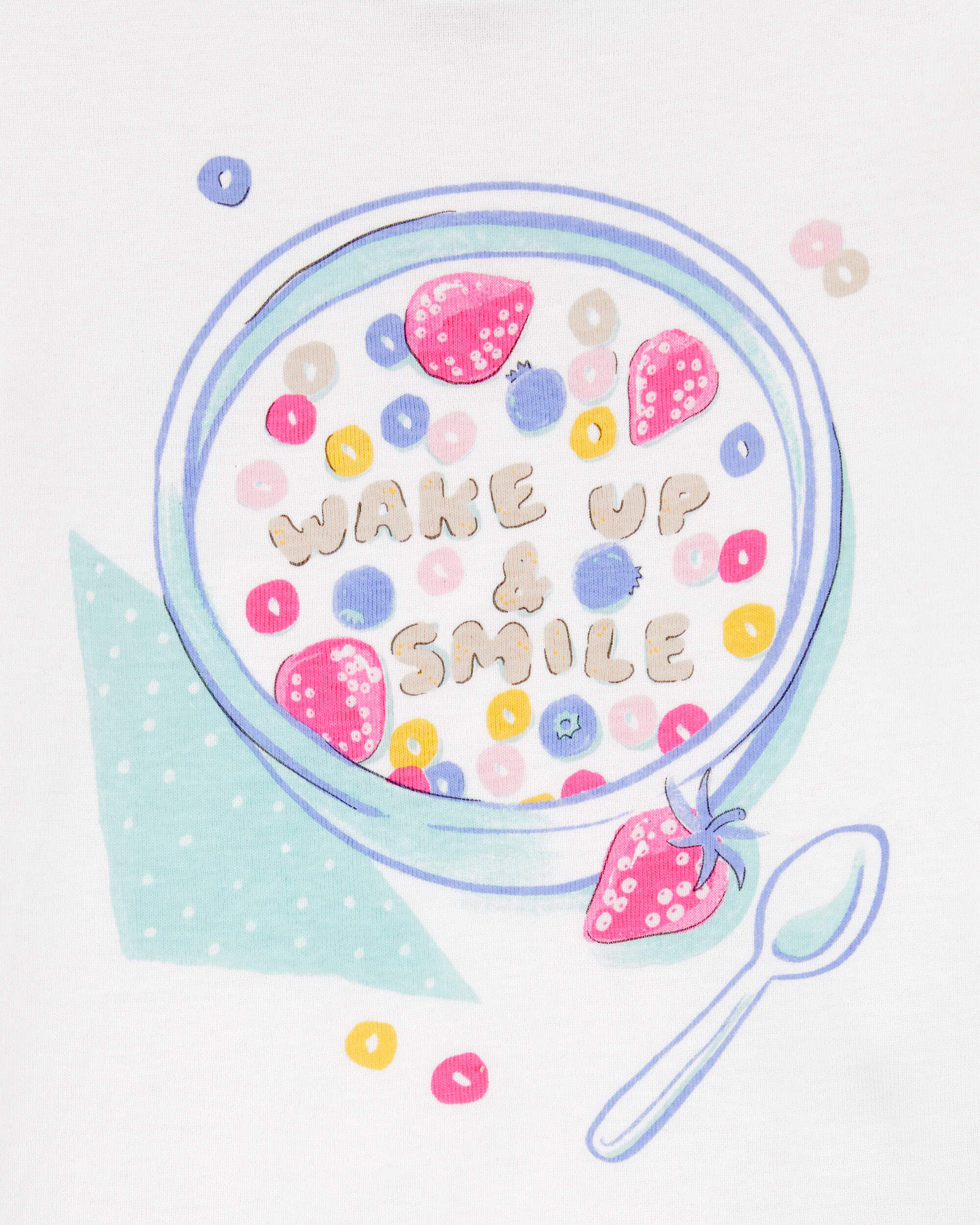 Girls 4-Piece Breakfast Cereal 100% Snug Fit Cotton Pajamas - Turquoise/White