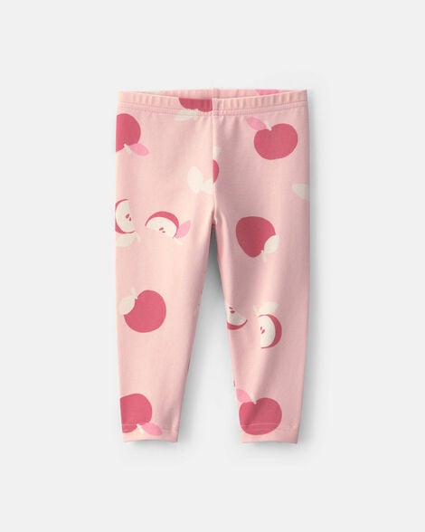 baby girl apple pull-on stretch leggings - pink