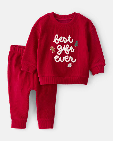 baby 2-piece best gift ever holiday sweater & pant set - red