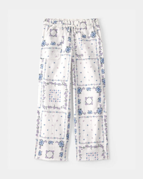 Girls Bandana Floral Drawstring Pants - Blue/Ivory