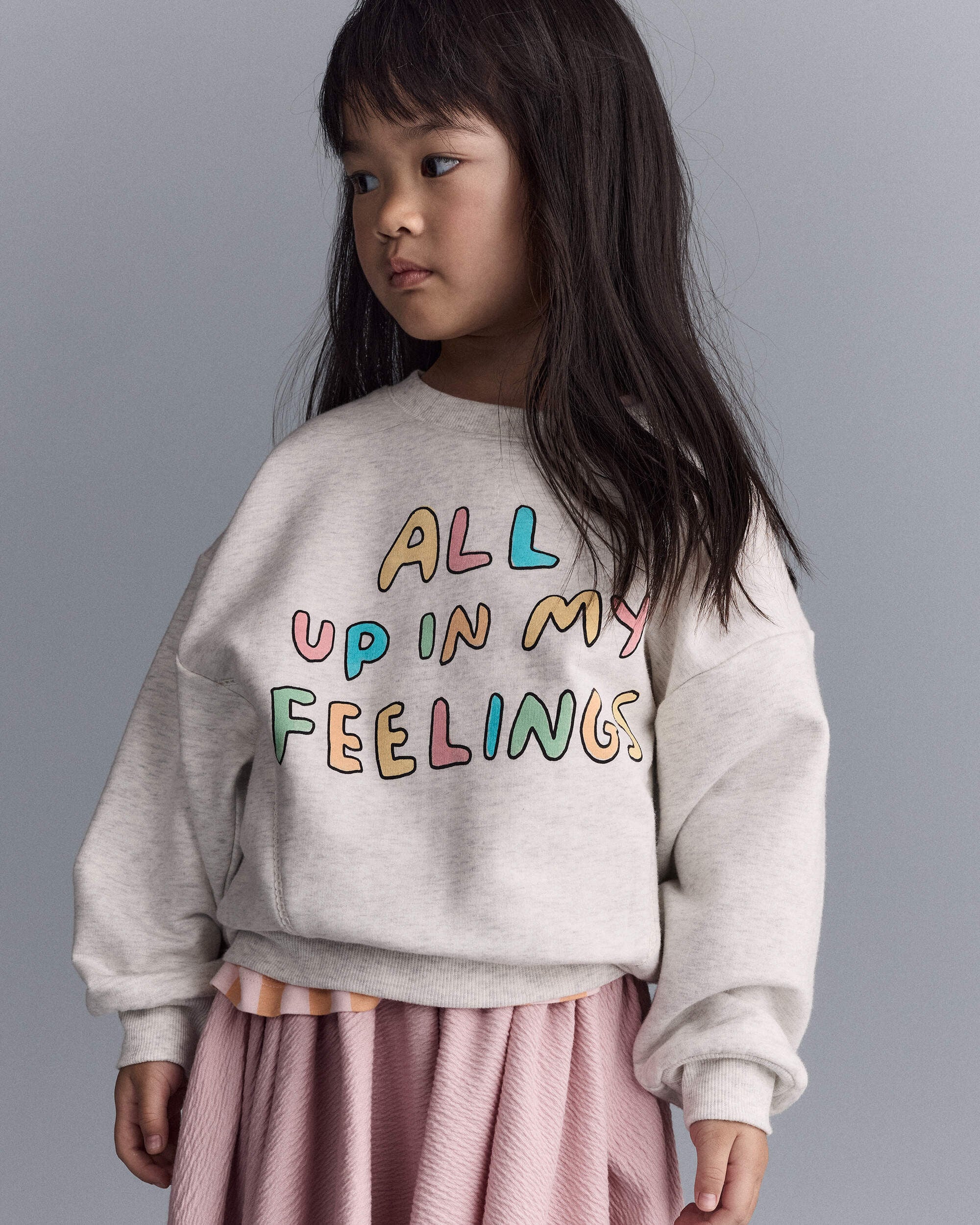 Otter Avenue Toddler Girl In My Feelings Wide-Arm Sweatshirt 12M Heathered Grey 19$