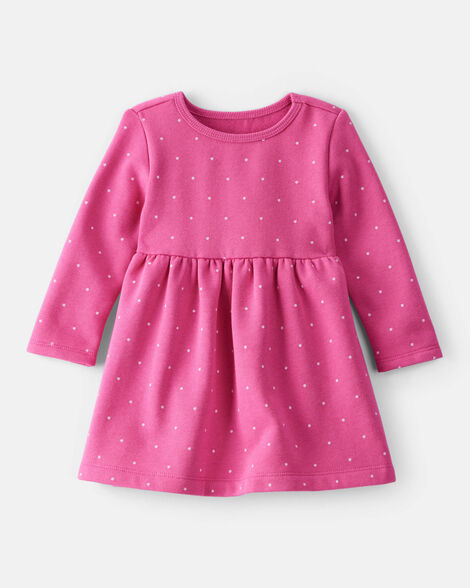 baby girl daydream fleece polka dot knit dress - pink