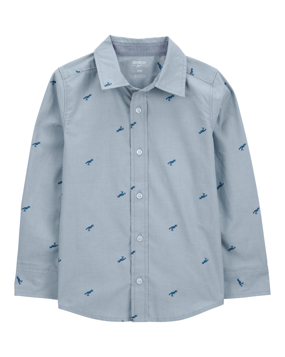 Kid Long-Sleeve Dinosaur Print Chambray Button-Down Shirt Kid Long-Sleeve Dinosaur Print Chambray Button-Down Shirt