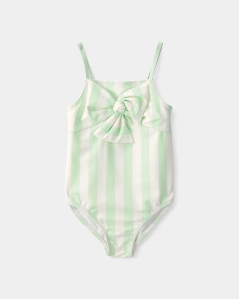 toddler girl 1-piece striped swimsuit - green/ivory
