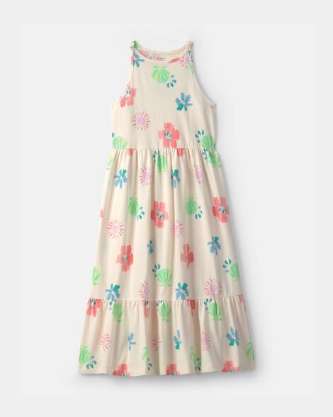 girls tropical floral sleeveless maxi dress - ivory