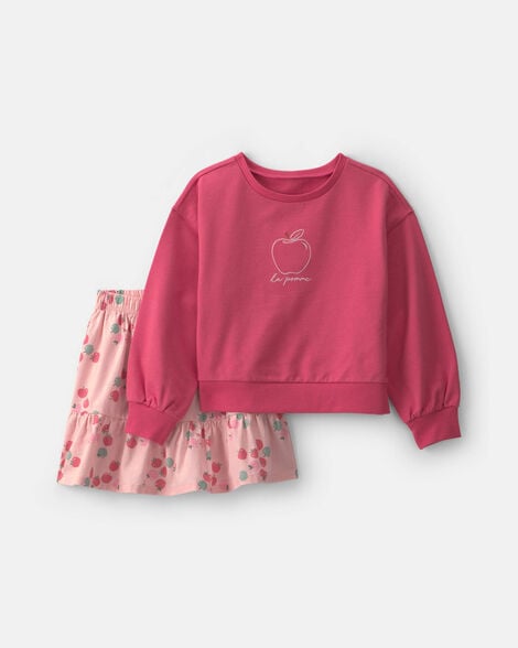 girls 2-piece apple french terry long-sleeve top & skort set - pink