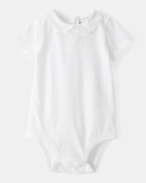 Baby Scalloped Collar Short-Sleeve Bodysuit - White