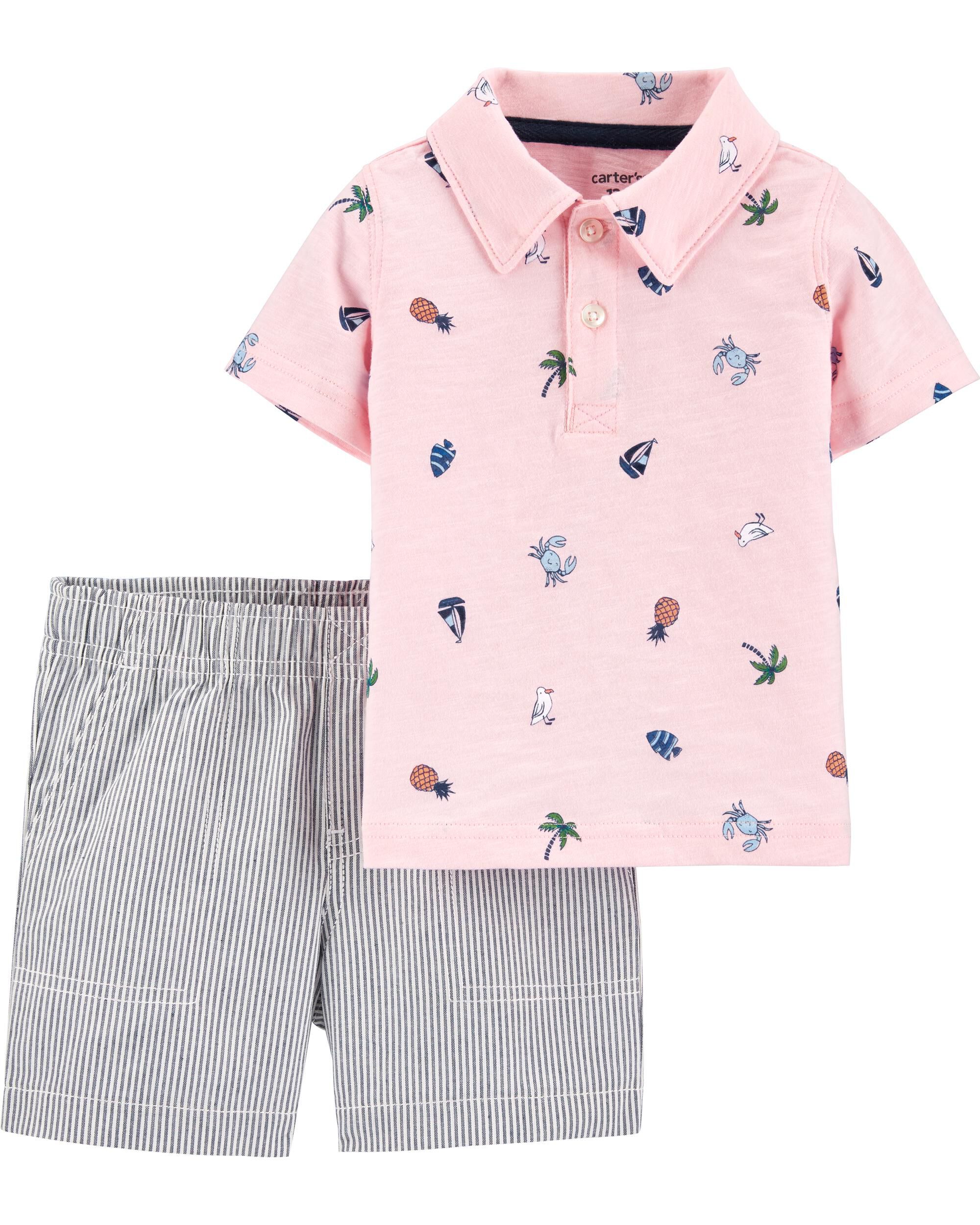 New Carter/'s Dress Boys Blue Striped Dress Shirt /& Khaki Shorts Set NWT 4T Outfi