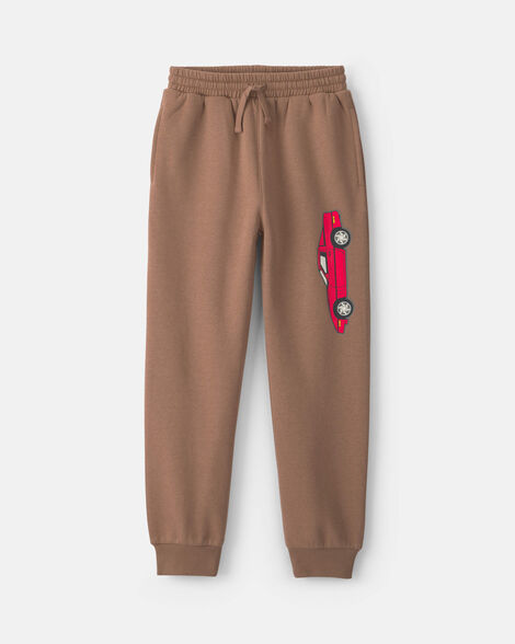 boys corvette car fleece joggers - brown