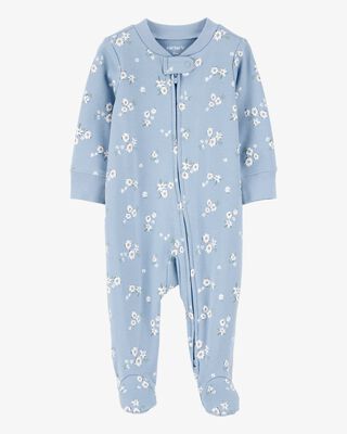 Product image 1 of Baby Floral 2-Way Zip Cotton Sleep & Play Pajamas - Blue