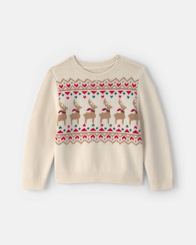 Carter's Toddler Girls Holiday Crew Neck Long Sleeve Pullover Sweater, 5t, White
