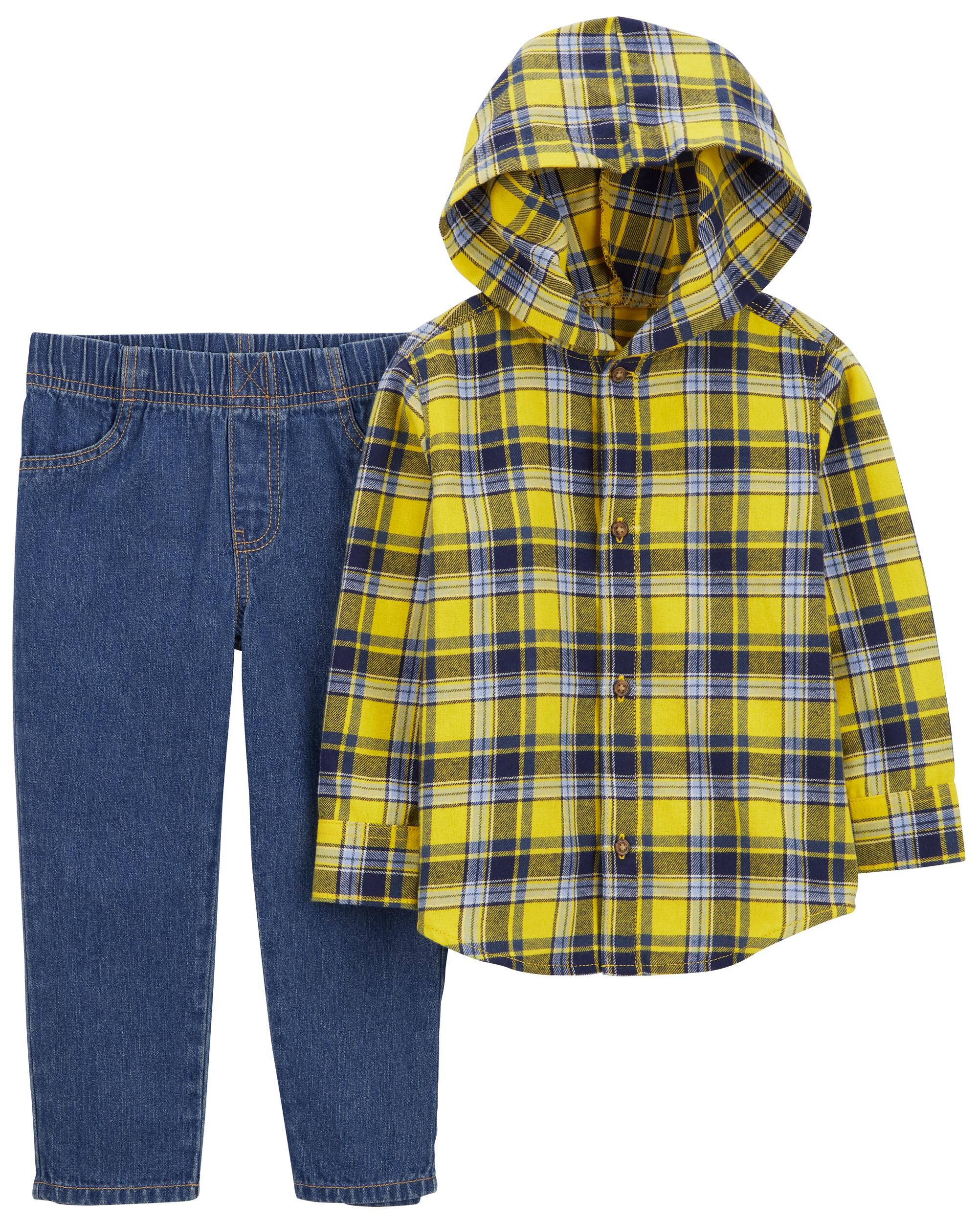 Toddler 2 Piece Plaid Button Front Shirt Twill Denim Pants Carter s Carter s