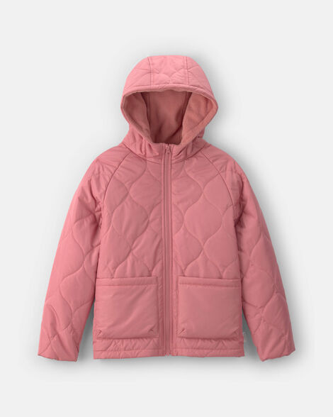 Girls Hooded Midweight Quilted Jacket - Pink
