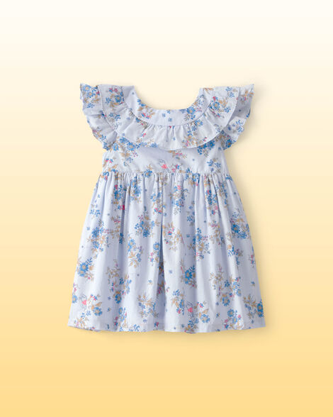 Baby Girl Disney© Winnie the Pooh Floral Dress with Ruffle Neckline - Blue