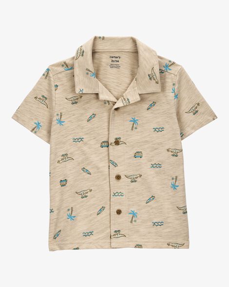  Product image 1 of Toddler Beach Print Knit Short-Sleeve Fashion Top - Khaki