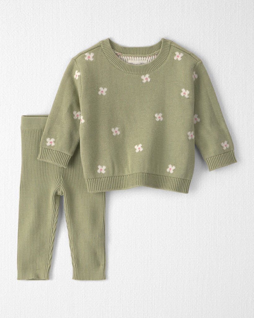 Carter's Baby Girls' Little Planet Long-Sleeve Floral-Print Sweater-Knit Top and Pants, 2-Piece Set - Floral