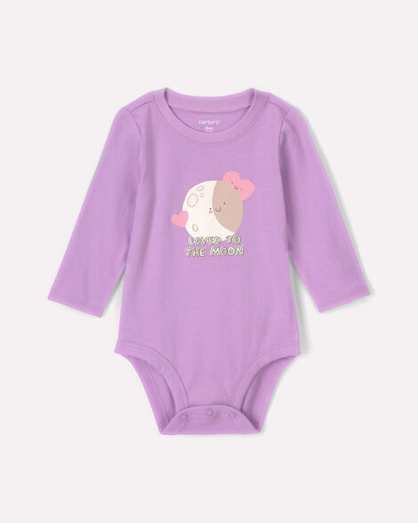 baby girl 'loved to the moon' long-sleeve graphic bodysuit - purple