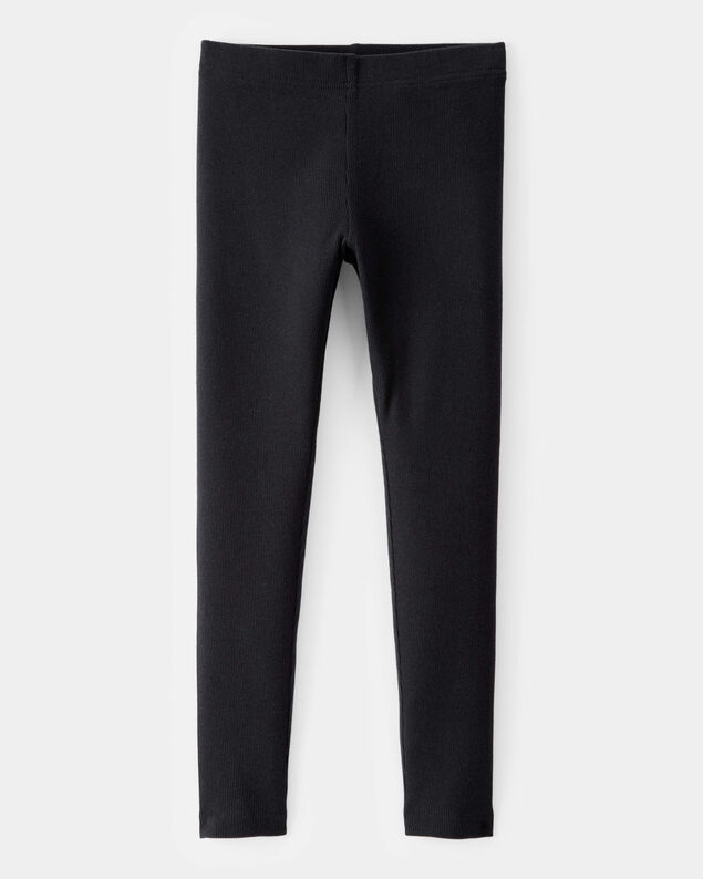 Product image 1 of Kid Solid Cotton Ribbed Stretch Leggings - Black