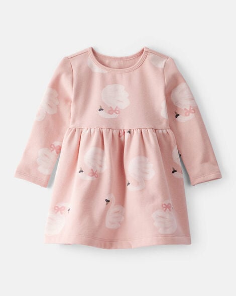 baby girl daydream fleece swan knit dress - pink