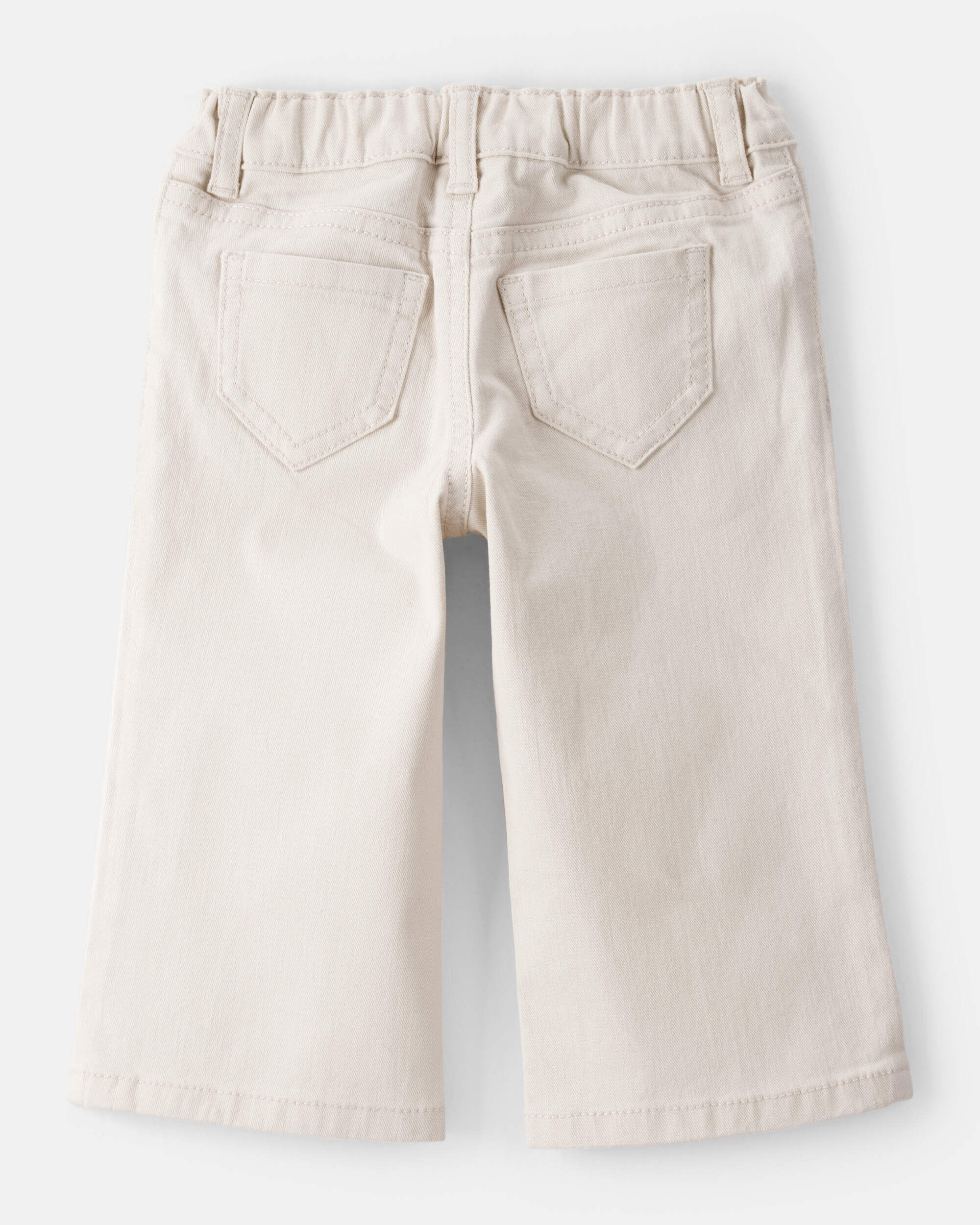 Baby Embroidered Stretch Denim Wide Leg Jeans - Cream
