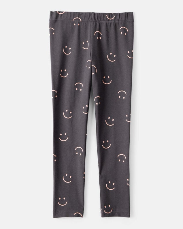 Product image 2 of Girls Smiley Face Print Cotton Pull-On Stretch Leggings - Black