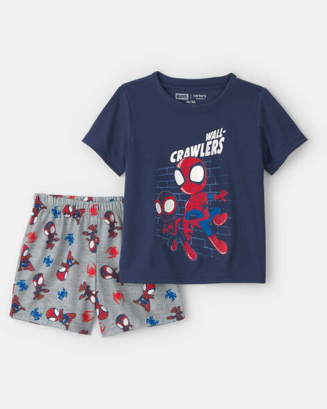 toddler boy 2-piece ©marvel spider-man short-sleeve pajama set - blue/grey