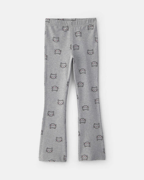 girls cat cotton pull-on stretch leggings - grey