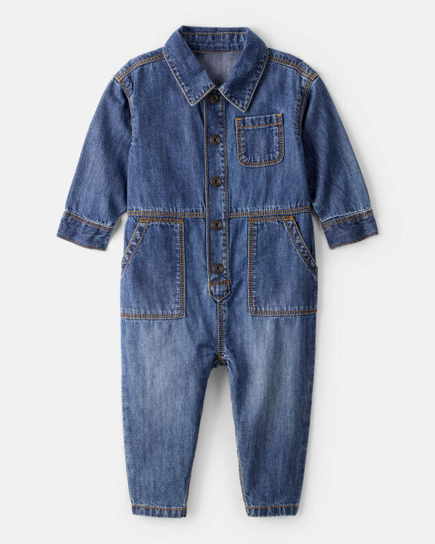 Product image 1 of Baby Boy Denim Long-Sleeve Jumpsuit - Blue
