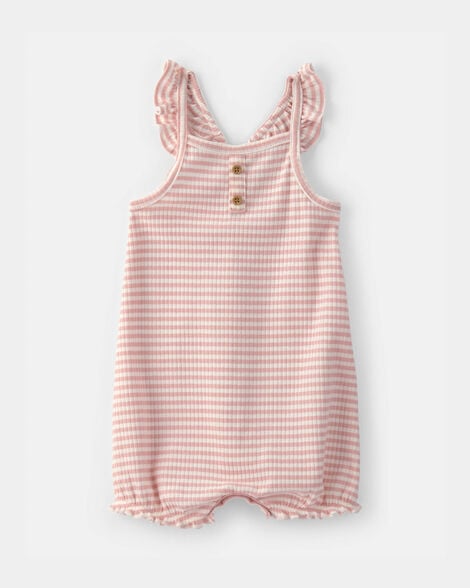 baby girl striped sleeveless romper - pink