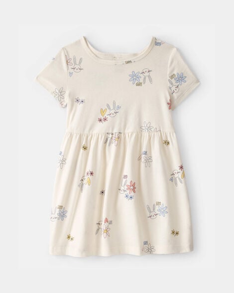 toddler girl easter bunny short-sleeve dress - cream