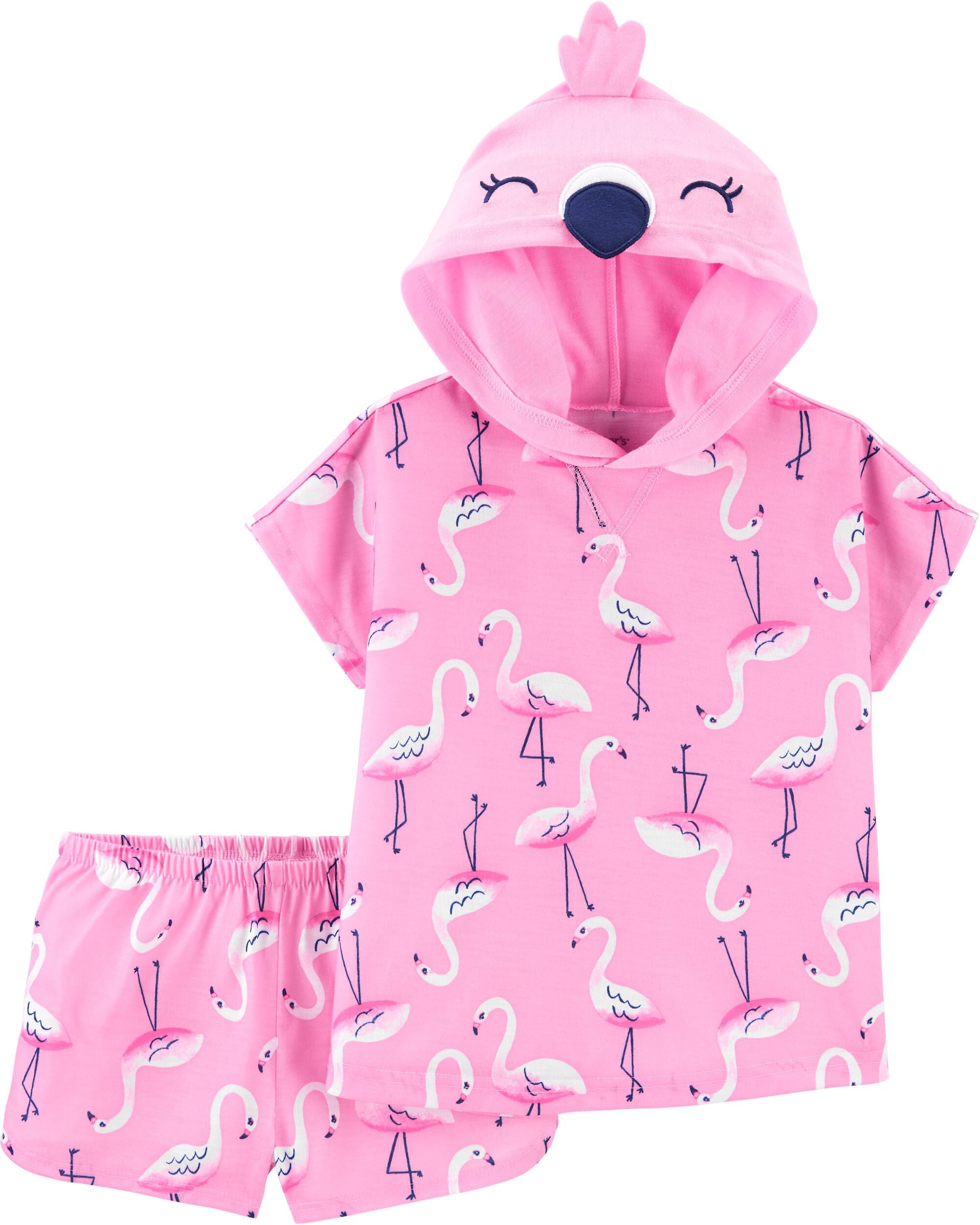 2-Piece Flamingo Hooded Poly PJs