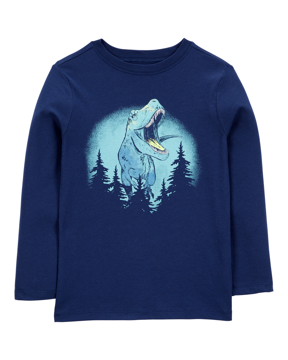 Kid Dinosaur Cotton Blend Long-Sleeve Tee - Blue