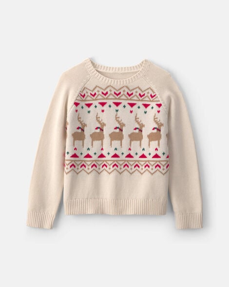 girls reindeer fair isle sweater - cream