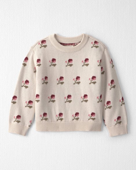 Toddler Girl Organic Cotton Sweater Knit Pullover in Wildflower Maize