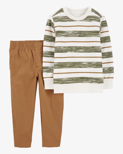  Product image 1 of Toddler 2-Piece Striped French Terry Tee & Pull-On Canvas Pant Set