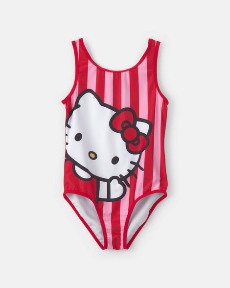 girls hello kitty® striped 1-piece swimsuit - red/pink/white