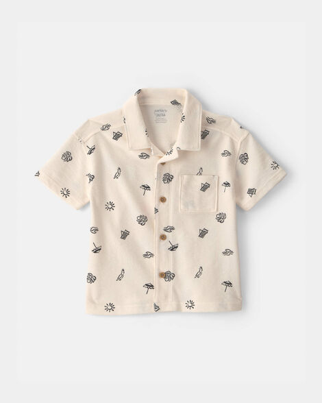 toddler boy beach short-sleeve button-down shirt - black/ivory