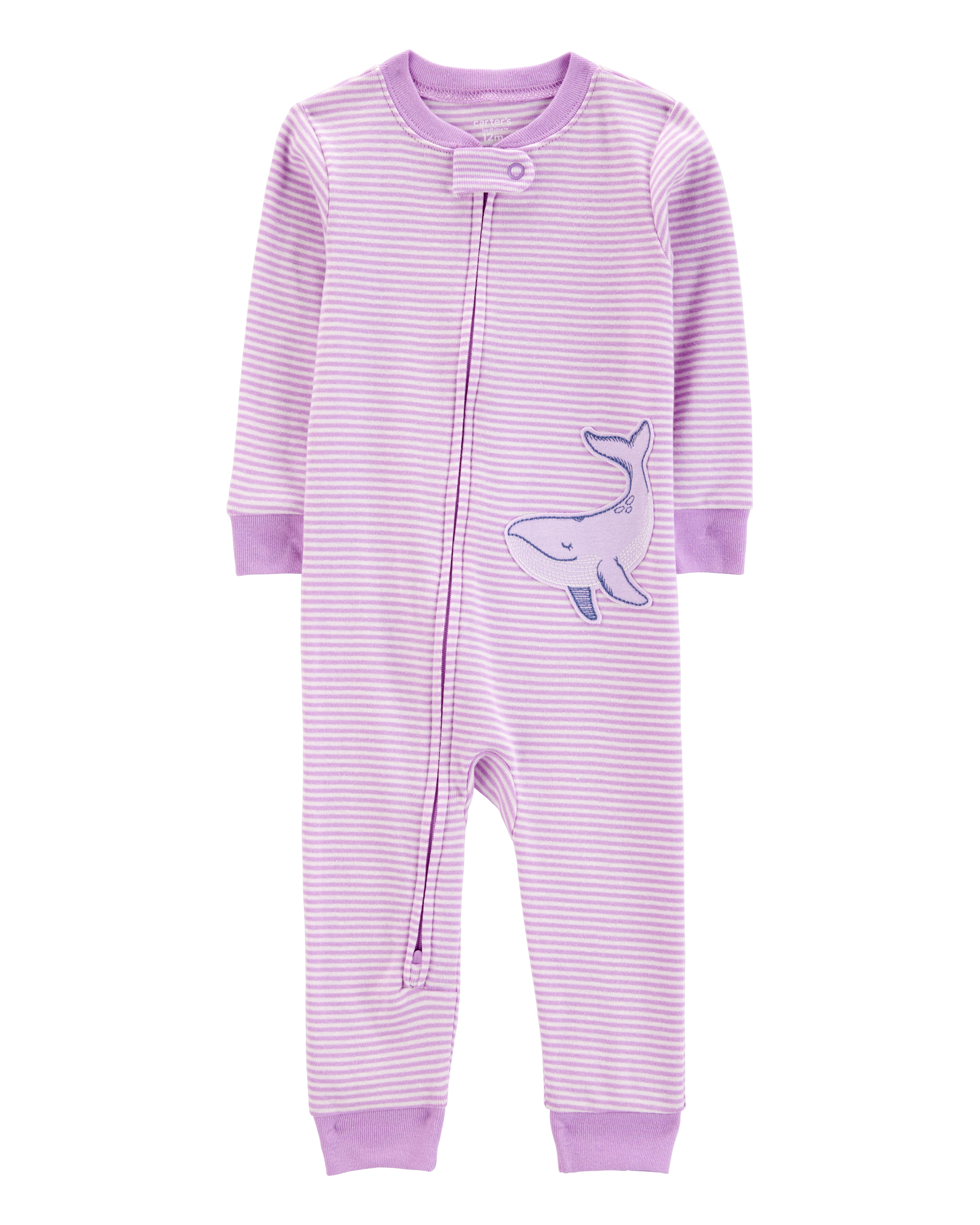 Baby Girl Whale Striped Snug Fit Cotton Footless 1-Piece Pajamas - Purple