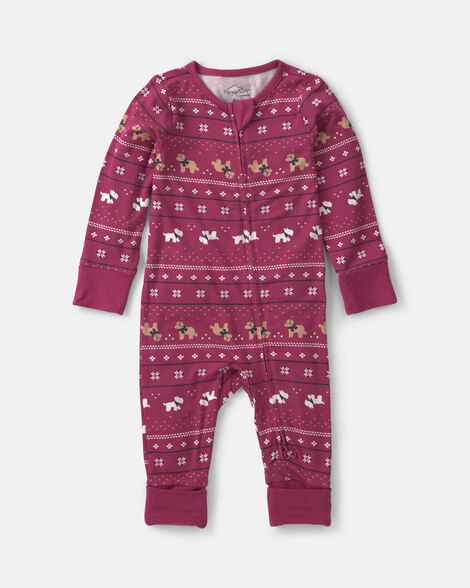 baby fair isle purelysoft™ 2-way zip sleep & play pajamas - burgundy