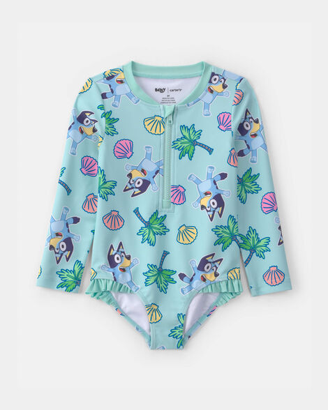 toddler girl 1-piece bluey™ rashguard swimsuit - blue