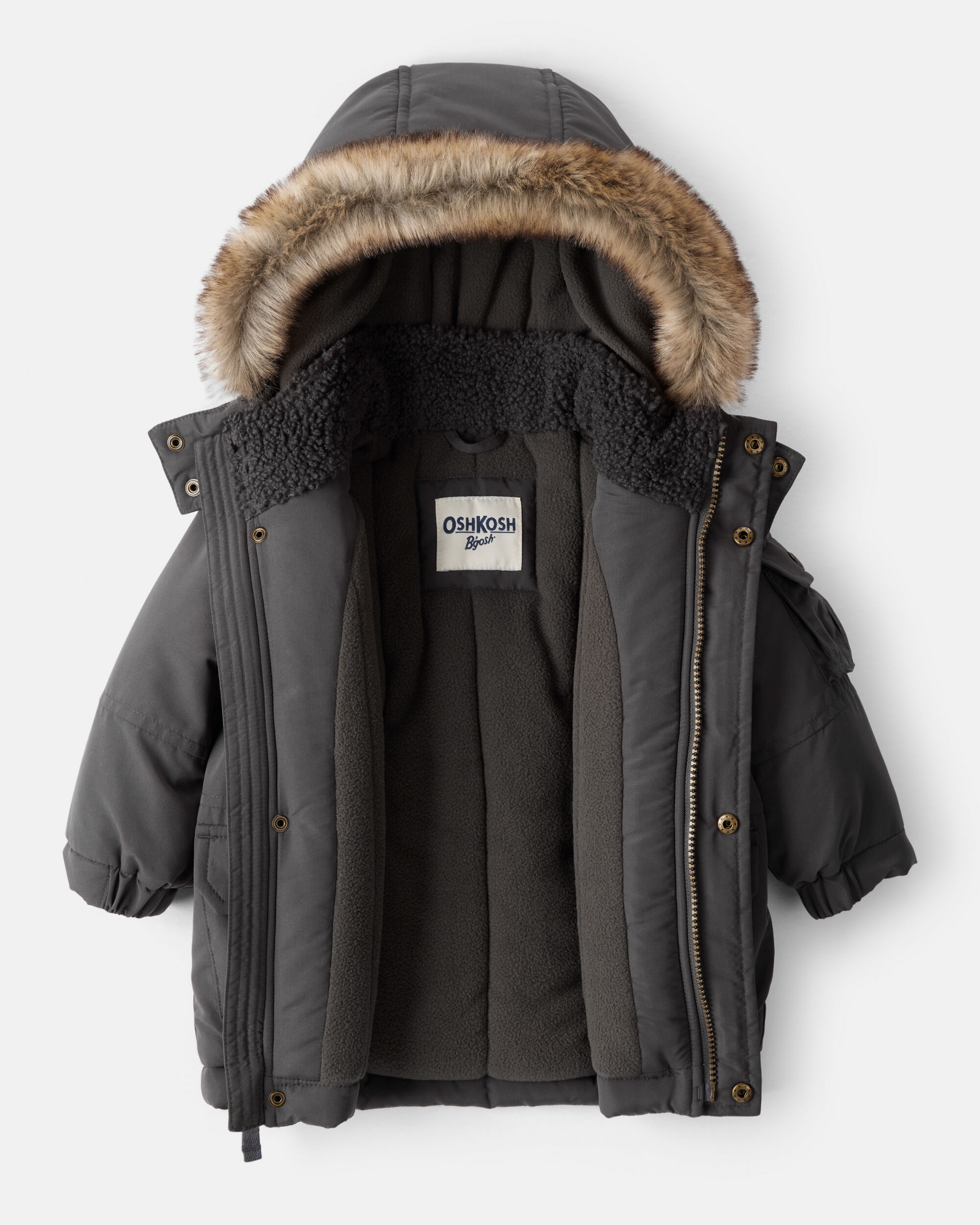 Baby Boy Hooded Heavyweight Winter Jacket - Grey - OshKosh