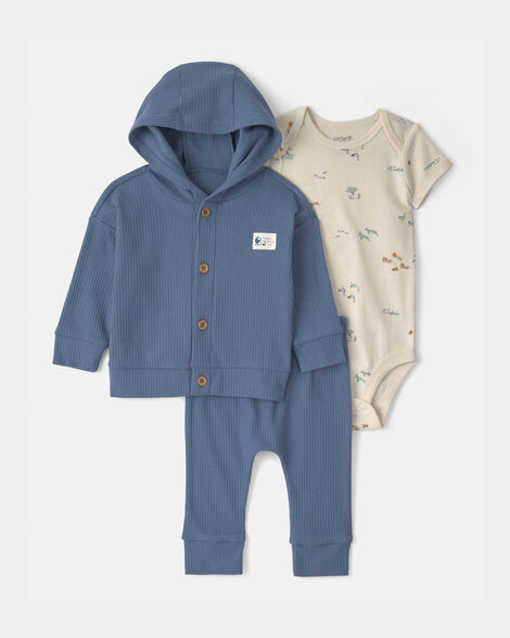 baby boy 3-piece safari layering set - blue/ivory