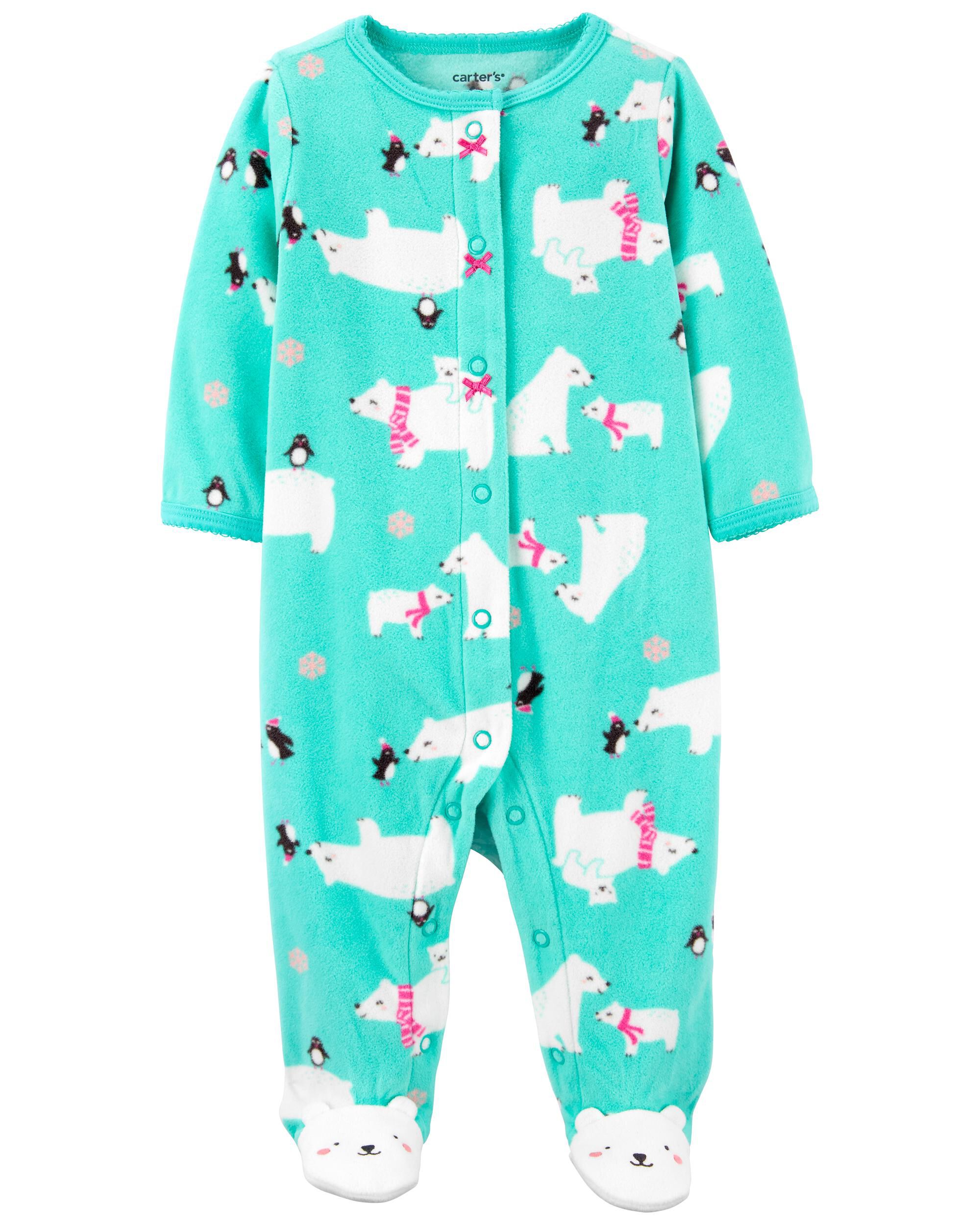 Carter's Baby Sleep & Play Fleece Pajamas PJs Footies Turquoise Skiing Bear NWT 