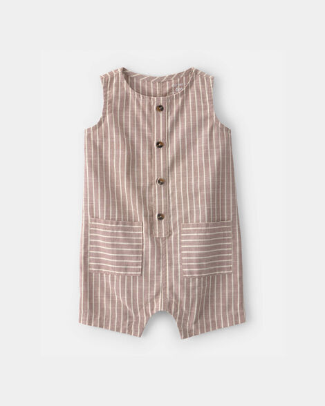 baby boy striped sleeveless romper - brown/white